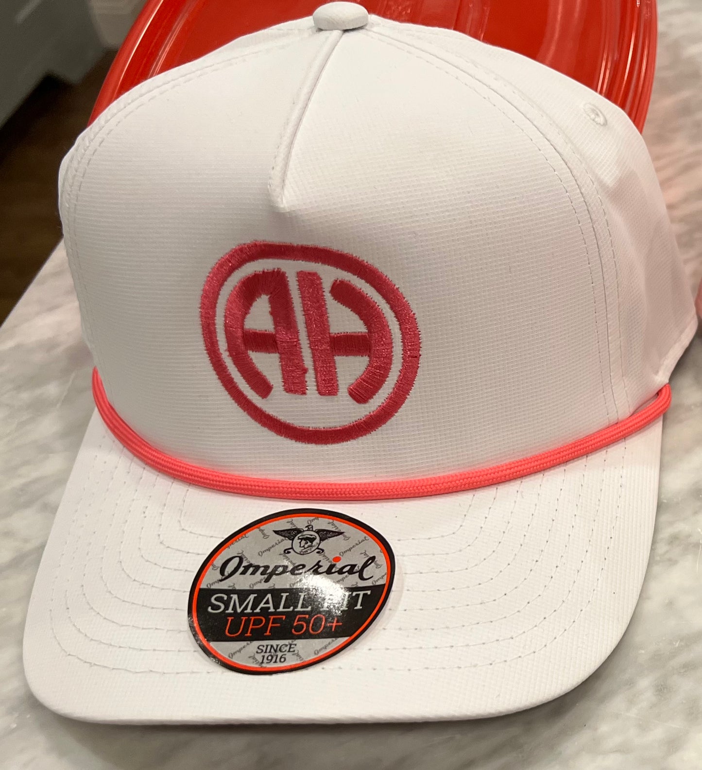 AH Rope Hat - White with Pink AH Logo